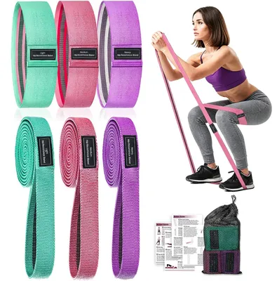Produktbild von Ein Set aus 6 Fitnessbändern mit 3 Widerstandsstufen