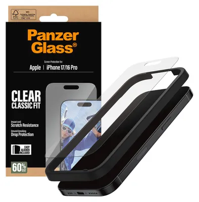 Obrázok produktu pre PanzerGlass ® Screen Protector iPhone 17 | iPhone 16 Pro | Classic Fit w. EasyAligner, Apple, Apple - iPhone 17, Apple - iPhone 16 Pro, Suché aplikovanie, Odolné proti poškriabaniu, Odolný proti nárazom, Priehľadná, 1 kusov
