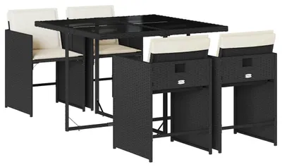 Produktbild von vidaXL 5-tlg. Garten-Essgruppe mit Kissen Schwarz Poly Rattan