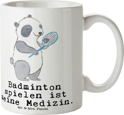 Produktbild von Mr. & Mrs. Panda Kaffeetasse Panda Badminton  - Weiß - Geschenk, Keramiktasse, Trinkbecher, spielen, Tasse, Kaffeebecher, haferl