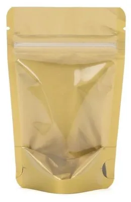 Produktbild von Standbodenbeutel Transparent/Gold 8x5x13cm | 28 Gramm (100 Stück)