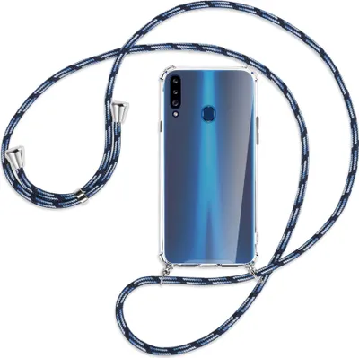 Produktbild von Handykette Backcover-Schutzhülle mit Band (Metall silberfarben) für Samsung Galaxy A20s - Blautöne