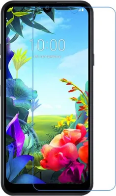 A screen protector is shown placed on a smartphone screen, which displays a colorful floral wallpaper.