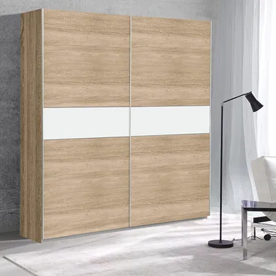 Image de Armoire à portes coulissantes, armoire à vêtements, chêne Sonoma blanc, 170 cm