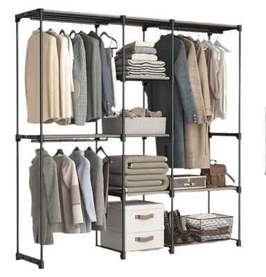 Productafbeelding van Open kledingkast met kledingroede, stalen frame, ruimtebesparend, 182 x 43 x 182 cm