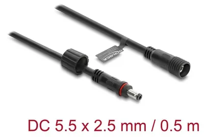 Produktbild von DELOCK DC Verlängerungskabel 5,5 x 2,5 mm St > Bu 0,5m schw.