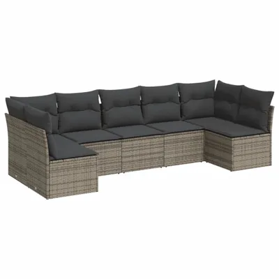 Produktbild von vidaXL 7-tlg. Garten-Sofagarnitur mit Kissen Grau Poly Rattan