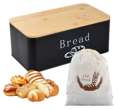 Brotbox aus Metall mit Bambusdeckel, 33x18x13,5 cm, schwarz
