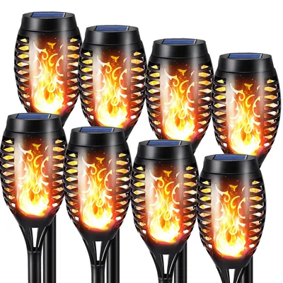 Produktbild von 8 Stück Solarlampen für Außen Garten, Halloween Deko Solar Fackeln mit Realistischer Flammeneffekt, IP65 Wetterfest Solarleuchten