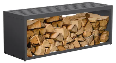 Obrázok produktu pre Regál na drevo na krb ML-Design, vnútorné/vonkajšie použitie, s posedením, kovový regál na drevo, skladovanie dreva, regál na palivové drevo, odolný voči poveternostným vplyvom, oceľ, pozinkovaná, antracitová farba, 120x38x43 cm