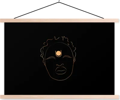 Produktbild von MuchoWow® Textilposter Frau - Strichzeichnung - Gold - Schwarz 60x40 cm mit holzfarbenen Rahmen - Bilder