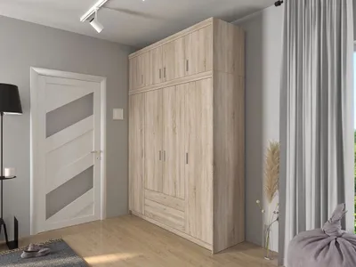 Obrázok produktu pre Šatníková skriňa 176 cm do spálne s nadstavbou ARCATA - dub sonoma