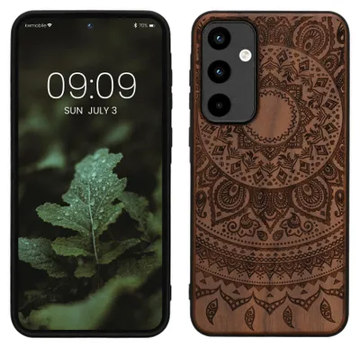 Produktbild von kwmobile Handyhülle für Samsung Galaxy A55 5G Hülle Holz - Case mit TPU Bumper - Stoßfestes Hardcase - Schutzhülle Cover in Dunkelbraun