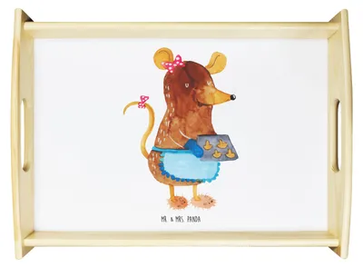 Produktbild von Mr. & Mrs. Panda Tablett Maus Kekse - Weiß - Geschenk, Holztablett, Plätzchen, Weihnachten, Deko, Weihnachtskekse, Servier, Winter, sofatablett, Serviertablett