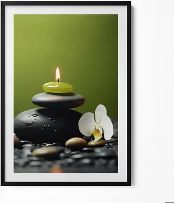 Produktbild von Zen-Entspannung Natur und Steine– Wandbild mit Rahmen – Gerahmtes Bild  – Wanddekoration – 70x100 cm –  Schwarz Rahmen