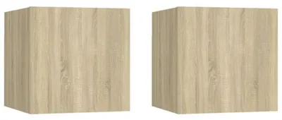 Immagine prodotto di Set di 2 comodini, dimensioni 30,5 x 30 x 30 cm, da appendere, con cassetto, realizzati in legno composito, colore marrone