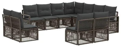 Image de Ensemble de canapés de jardin vidaXL, 11 pièces, gris, en polyrotin