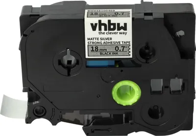 Produktbild von vhbw Schriftband-Kassette kompatibel mit Brother PT 9600, 9400, 9500pc Etiketten-Drucker 8m x 18mm Schwarz auf Matt-Silber, Extra Stark, Laminiert