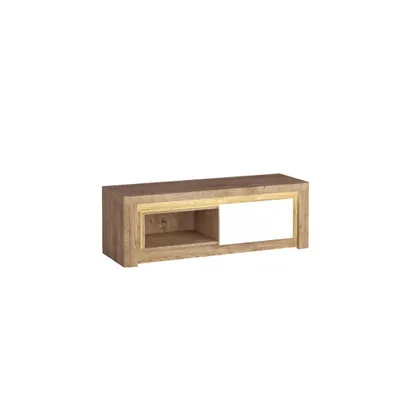 Produktbild von Bettso TV-Schrank TV Sideboard TV Regal für das Wohnzimmer LIVINIO 124 x 42 cm Weiß Glanz + Eiche