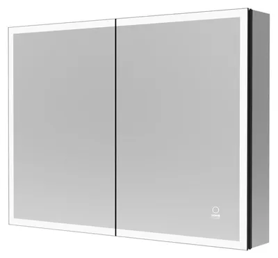 Produktbild von HOME DELUXE LED-Spiegelschrank EVE Schwarz 80 x 60 cm I Unterputz-Montage, Antibeschlagsystem, Kosmetikspiegelschrank, Badezimmerspiegelschrank, Touch-Bedienung, Stufenloses Dimmen, Glasböden, Aluminiumgehäuse, Aluminium Rahmenwerk, Integrierte Doppelsteckdose & USB-C, Edel, Modern, Elegant, Beleuchtung, Umgebungsbeleuchtung