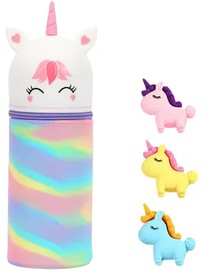 Productafbeelding van Siliconen etui voor meisjes, eenhoornmotief, kleurrijk, 23 cm