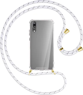 Produktbild von Handykette Backcover-Schutzhülle mit Band (Metall goldfarben) für Huawei P20 - weiß/grau