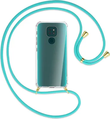 Produktbild von Handykette Backcover-Schutzhülle mit Band (Metall goldfarben) für Motorola Moto G9 / G9 Play - türkis