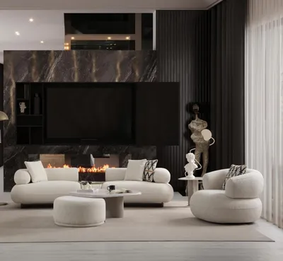 Image de Ensemble de salon design Fauteuil noble en tissu Bois Table basse - 3pcs.