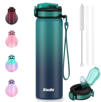 Immagine prodotto di Borraccia per bambini da 700 ml, in acciaio inossidabile, blu, con isolamento termico e cannuccia