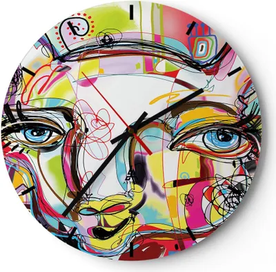 Produktbild von Wanduhr - Rund - Glasuhr - Abstraktion modern - 40x40cm - Schleichendes Uhrwerk - Lautlos - zum Aufhängen bereit - Dekoration Modern - Wanddekoration aus Glas - C3AR40x40-4011
