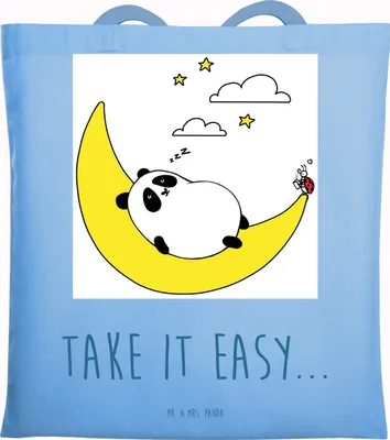 Produktbild von Mr. & Mrs. Panda totebag Panda Easy - Sky Blue - Geschenk, Jutebeutel, Schultasche, Laptoptasche, Tote Bag, Shopping Tasche
