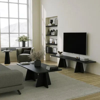 Produktbild von Skye Decor, Mushroom - Black, Couchtisch-Set, 100 % MELAMINBESCHICHTETE SPANPLATTEN, Schwarz, 180 x 42 x 40 cm