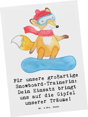 Produktbild von Mr. & Mrs. Panda bildkarte Snowboarden Trainerin - Weiß - Geschenk, Sportart, Wertschätzung, Ansichtskarte, Grußkarte, Fotokarte, Kunstkarten, Engagement, Abenteuer