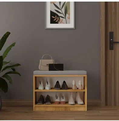 Image de Banc à chaussures avec coussin d'assise en bois de pin 60 x 35 x 47 cm