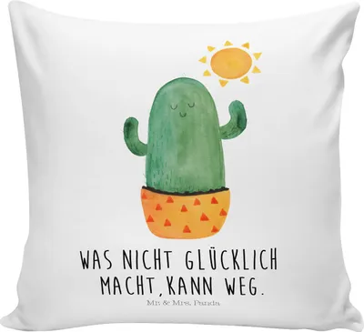 Produktbild von Mr. & Mrs. Panda kuschelkissen 40x40 Kaktus Sonne - Weiß - Geschenk, Kakteen, kissen, Gemütliches, Liebeskummer, für sofa, Trennung, Kuschel, Motivation, Zierkissen