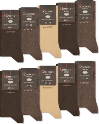 Produktbild von 10 Paar Komfortsocken Damen & Herren ohne Gummi & ohne Naht Baumwolle mit Komfortbund 13100 - Beige/Braun 47-50
