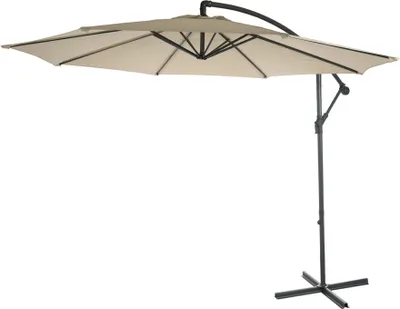 Produktbild von Ampelschirm Acerra, Sonnenschirm Sonnenschutz, Ø 3m neigbar, Polyester/Stahl 11kg  creme mit Ständer