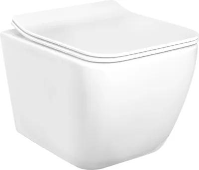 Produktbild von Wandhängende Toilette Wand-WC Hänge-WC + Klositz Soft Close WC-Sitz Weiß Quadrat