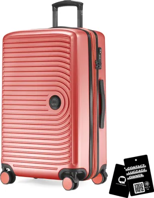 Produktbild von Mitte - mittelgroßer Koffer + digitaler Namensschild, erweiterbarer Reisekoffer Check-In Gepäck Rollkoffer 90L Gurtmaß 158 cm Doppelrollen Trolley TSA,Korall