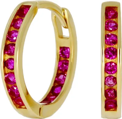 Produktbild von Klappcreolen aus Gold 333 - Rundes Design mit funkelnden Zirkonia in rot