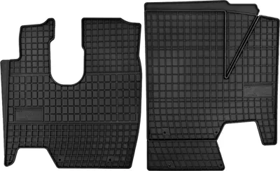 Produktbild von Gummifußmatten passend für Mercedes Atego 1 (Lkw, Bj. 1995-2005) –  schwarz, passgenau, mit Befestigungen set 2 Stk. - Gummi-Automatten