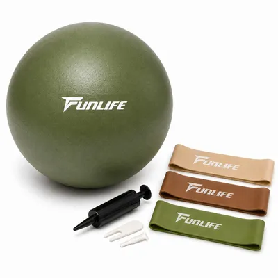 Produktbild von FunLife Pilates Ball Set 25 cm mit 3 Widerstandsbändern & Pumpe, Gymnastikball für Yoga, Pilates, Core-, Balance- & Ganzkörpertraining, Olivgrün, KI-generiertes Bild