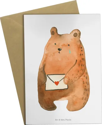 Produktbild von Mr. & Mrs. Panda Grußkarte Bär Liebesbrief - Weiß - Geschenk, weihnachtskarten, Freundin, Teddy, Grußkarten, einladungskarten, Liebeskummer, Sehnsucht, Partner