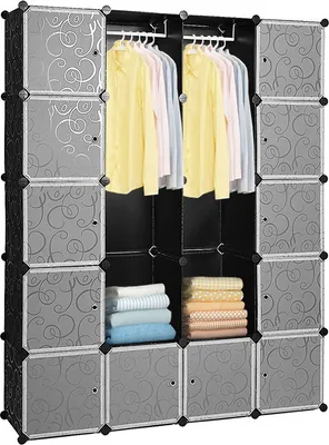 Zdjęcie produktu dla Aopunly DIY – system półek do szafy, regał na buty z 20 kostkami, szafka z tworzywa sztucznego, 142 x 37 x 180 cm, czarno-biały