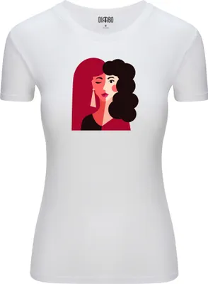 Produktbild von Diarbo Damen T-Shirt mit klassischem Druck Abstraktes Damenporträt Weiß Gr.M