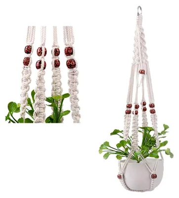 Produktbild von 3X Premium Makramee Blumenampel 90cm für Innen und Außen, Garten Blumentopf Halter, Macrame Hängepflanzen Topf, Balkondekoration, Lounge Deco, Blumenampel, Balkon Wandbehang, Boho Pflanzenhänger