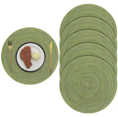 Productafbeelding van 38 cm geweven, ronde set van 6 placemats - Hittebestendig en wasbaar