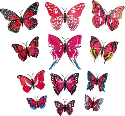 Produktbild von 12 Stück rosa dekorative 3D-Papierschmetterlinge für Wände