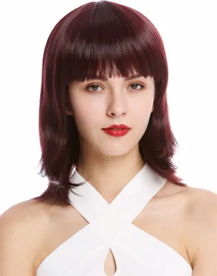 Produktbild von WIG ME UP Perücke kurz Longbob Pony glatt Rot Auberginenrot YZF-4362-110