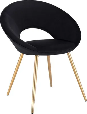 Productafbeelding van Happyment Luxe fluwelen stoel – Zwart – Eetkamerstoel met armleuningen – Conferentiestoel – Goudkleurige metalen poten – Set van 1 – Zitdiepte 47 cm